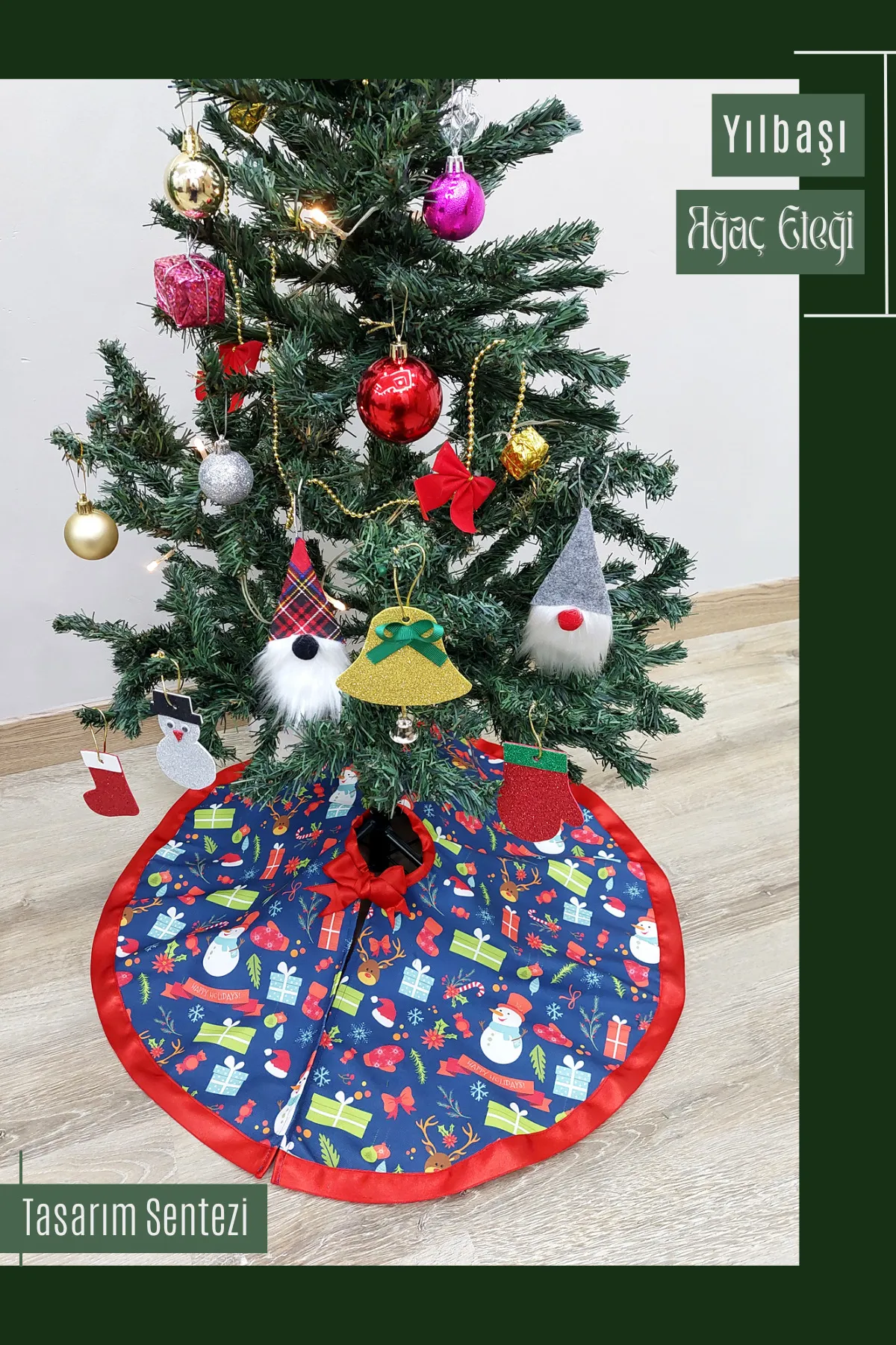 Yılbaşı Çam Ağacı Eteği Örtüsü Christmas Noel Mavi