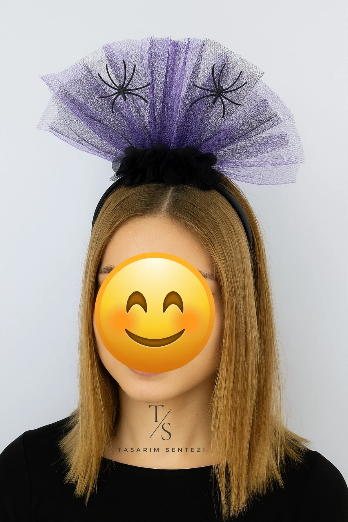 Halloween Cadilar Bayrami Siyah Mor Tül Böcekli Çiçekli Taç Parti