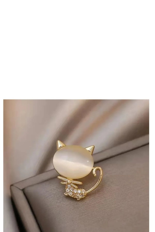 Broş Metal Kedi İncili Taşlı Sevimli Mini