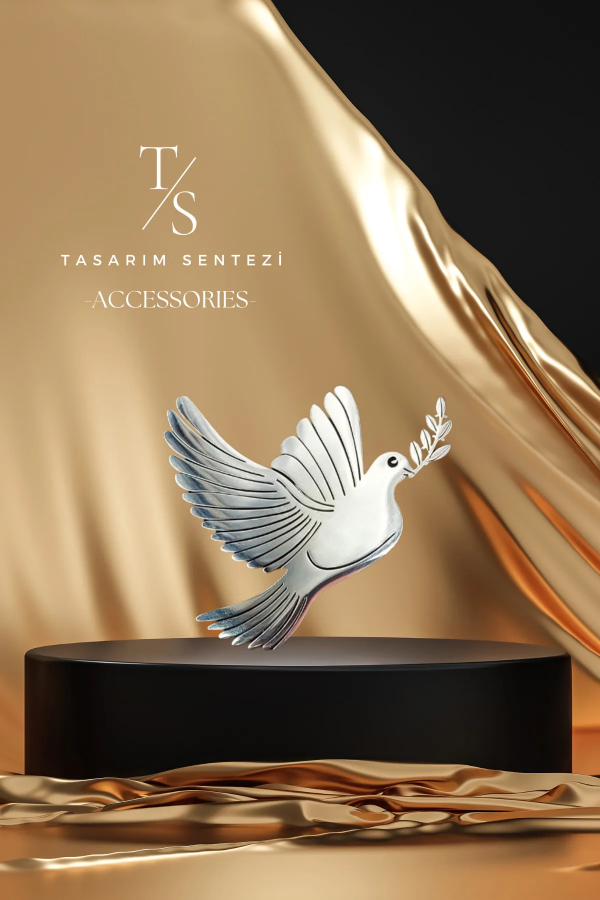 Broş Çelik Güvercin Zeytin Dalı Barış Silver